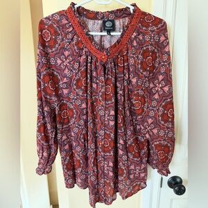 Bobeau Red Paisley Blouse